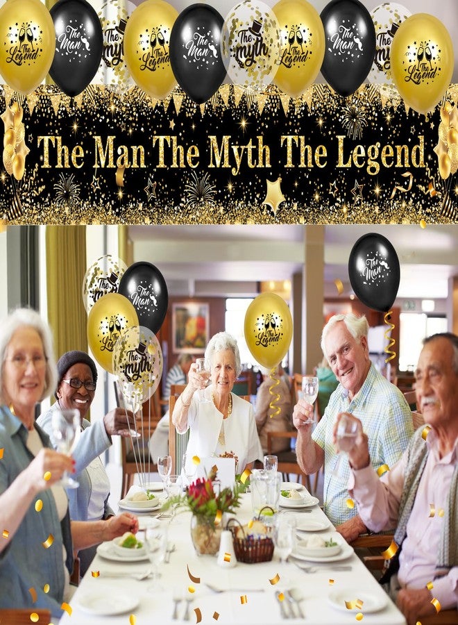 Yoirrat The Man The Myth The Legend Decorations Black Gold Birthday Banner Backdrop with Birthday Party Balloons for Men Dad Father's Day Backdrop Retirement Bachelor Party Supplies - Image 5